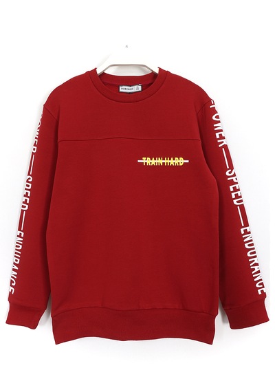 Dobakids Kolları Baskılı 2 İp Şardonlu Erkek Çocuk Basic Sweatshirt 1998 Kırmızı