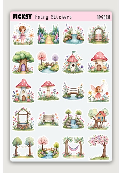 Sevimli Çiçek Perisi Sticker Seti - 60 Adet Peri Etiket Çıkartma Diğer
