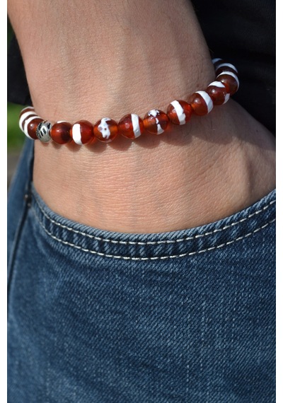 Tibet Akik Bileklik Doğaltaş 8mm Unisex Koruma Ve Denge Taşı Kırmızı