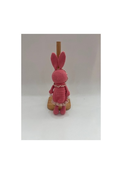 Amigurumi Örgü Tavşan Bebek Pembe Elbiseli Şapkalı Sevimli Tavşan Oyuncak 26cm Açık Pembe