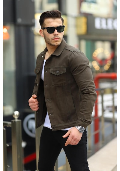 Serseri Jeans Koyu Haki Erkek Kot Ceket Haki Yeşil