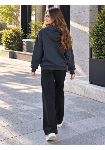 Esra Butik78 Void Premium Unisex Antrasit Gri Fermuarlı Kapüşonlu Sweatshirt