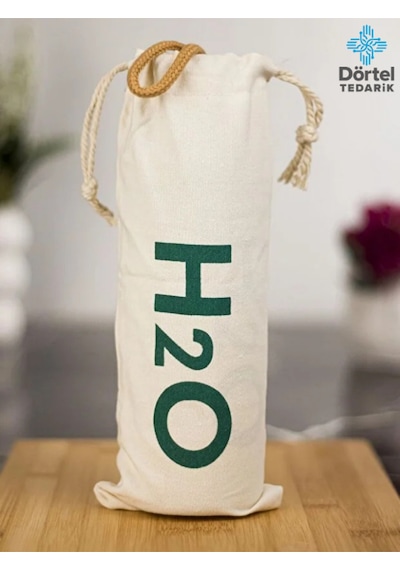 H2o Bambu Kapaklı Cam Matara Bez Kılıf Hediyeli 600 Ml Beyaz