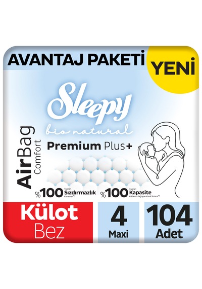 Sleepy Bio Natural Premium Plus Airbag Comfort Avantaj Paketi Külot Bez 4 Numara Maxi 104 Adet