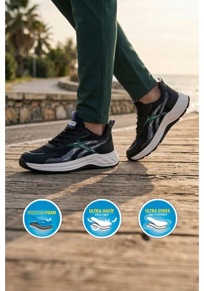 Voyager Siyah Fileli Memory Foam Erkek Günlük Spor Ayakkabı Hafif Esnek Sneaker E275 M