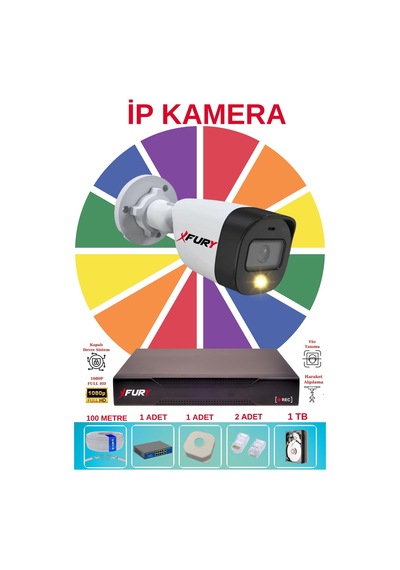 Fury 1 Li Ip Güvenlik Kamera Seti Sesli 4mp Gece Renkli Su Geçirmez 5515s 1tb