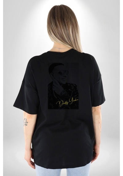 Daddy Yankee Müzik Star Pamuklu Unisex Oversize Sırt Dijital Baskılı Siyah T-shirt Siyah