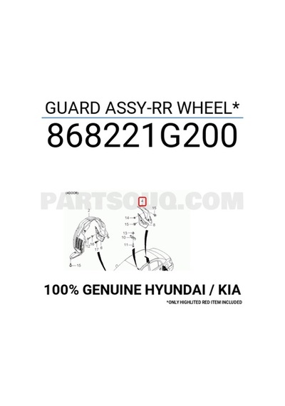 KIA RIO ARKA SAĞ ÇAMURLUK DAVLUMBAZI 2005-2011 868221G200