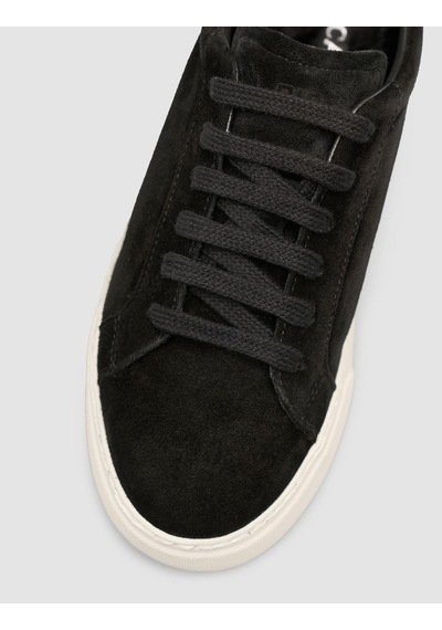 %100 Hakiki Süet Siyah Kürk Astarlı Bağcıklı Sneaker Ayakkabı Siyah