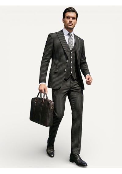 Hermose Sartorial Onyx Siyah Çizgili Yelekli Takım Elbise