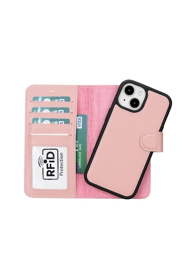 Apple Uyumlu   iPhone 15 Deri Cüzdanlı Kılıf   Mwwn Nu2 Pembe