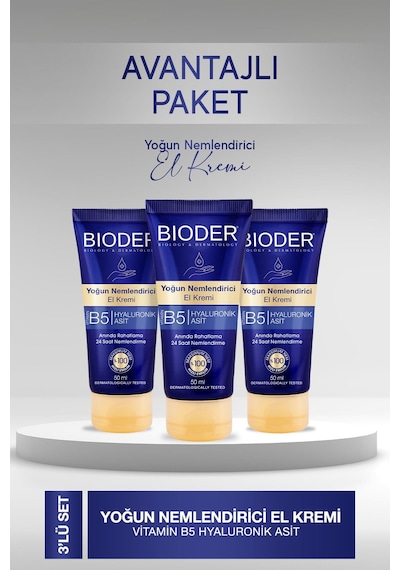 Bioder Yoğun Nemlendiricili El Kremi 50 Ml 3 Adet