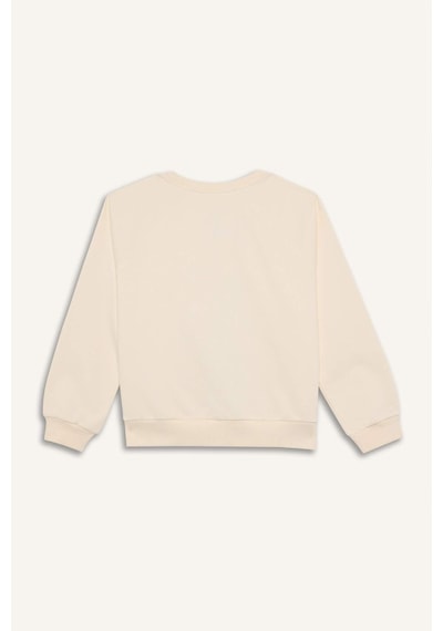 DeFacto Kız Çocuk Relax Fit Bisiklet Yaka Anime Baskılı Sweatshirt D8817A825SPER99 Ekru