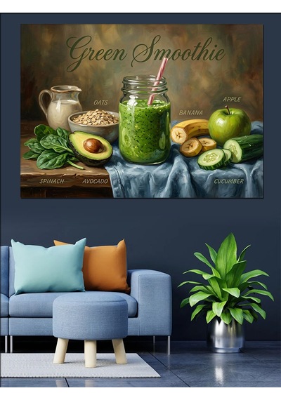 Green Smoothie Ve Sağlıklı Yaşam Dekoratif Kanvas - Mdf Ahşap Tablo
