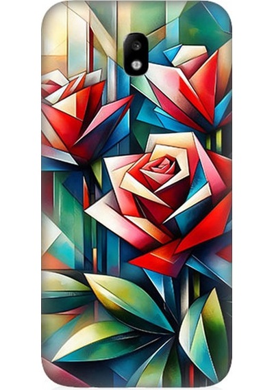 Samsung Galaxy J7 Pro Uyumlu Soyut Origami Gül Deseni Desenli Silikon Kılıf Çok Renkli