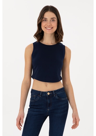 U.S. Polo Assn. Kadın Lacivert Kolsuz Bisiklet Yaka Crop Basic Tişört 50305695-VR033
