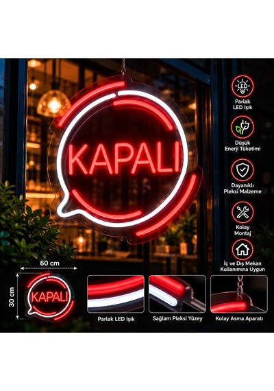 Kapalı Neon Led Tabela 60x30 Cm Işıklı Pleksi Vitrin Tabelası İşletme Dekorasyon