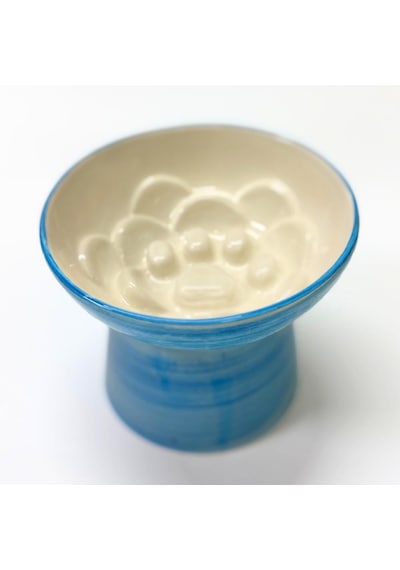 Pawstar Seramik Yüksek Yavaş Yeme Mama Kabı 400 Ml- Mavi Desen