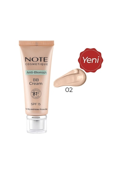 Note Cosmetique Anti-Blemish BB Cream SPF 15 Akneye Yatkın Ciltler BB Krem - 02 Light Beige