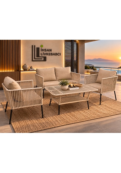 Rattan Bahçe Ve Balkon Takımı İklim Soft Model 2+1+1 Kahverengi