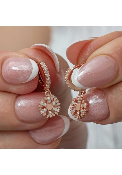 Gümüş Sallantılı Rose Kar Tanesi Kadın Küpe 14 MM-Gümüş