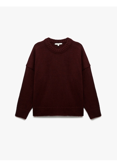 Koton Uzun Kollu Bisiklet Yaka Triko Oversize Kazak Bordo 6wak90177ht Bordo