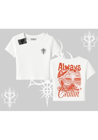Tarzsokak Always Chillin Kedi Arka Baskılı Babby Tee Tshirt Beyaz