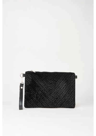 Vivaq Kadın V Desen Siyah Taşlı Süet Bilek Askılı Ve Zincir Askılı Portföy El Ve Clutch Çanta SİYAH