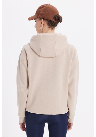 Tudors Kadın Oversize Geniş Kesim Pamuklu Yumuşak Dokulu İçi Polarlı Basic Bej Kapüşonlu Sweatshirt-42080 Bej