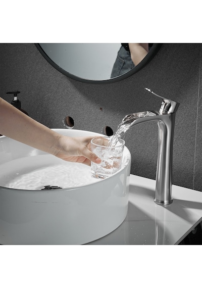 Fause Yüksek Çanak Lavabo Bataryası Şelale Fırçalanmış Nikel Ksl112-br Nikel