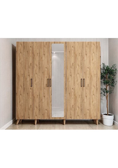 Alara Tamamı Mdf Aynalı Portmanto Vestiyer Ayakkabılık Çam 225 Cm - M12