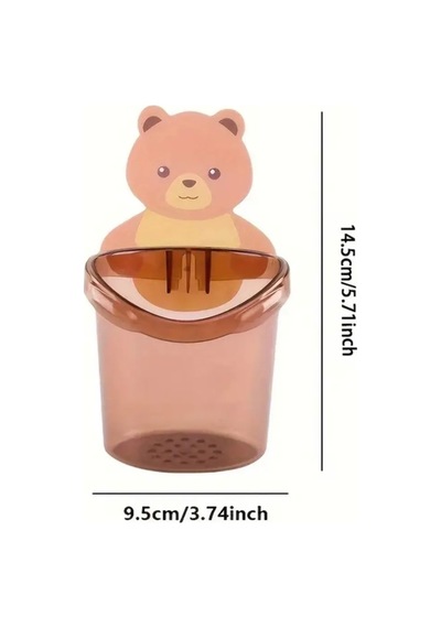 3 Lü Ayı Figürlü Diş Fırçalık Seti Yapışkanlı Duvara Yapışan Banyo Organizer Füme