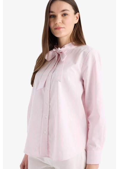 DeFacto Relax Fit Fiyonk Yaka Çizgili Simli Kumaş Uzun Kollu Gömlek Tunik E7976AX25SMPN441