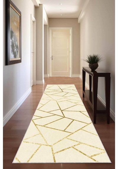 Krem Kaymaz Geometrik Kesme Rulo Özel Ölçülü Yolluk Ar1490n11