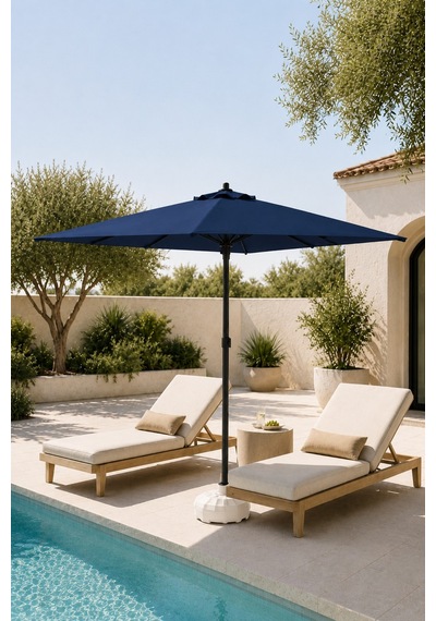 Alubrella Kare Lacivert Bahçe, Güneş Şemsiyesi 210x210/8 Çelik Tel Bidonsuz