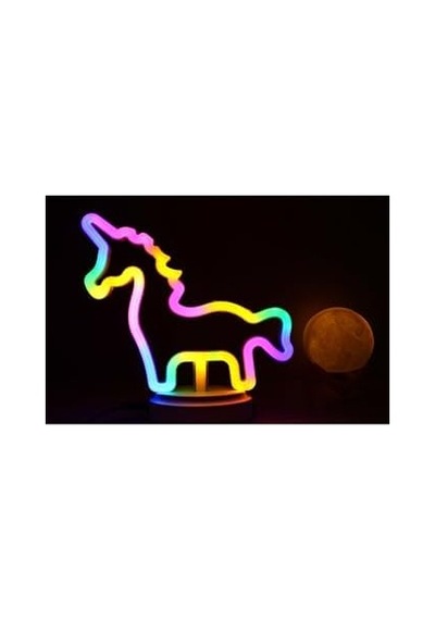 Sevimli Renkli Neon Unicorn Ve 3d Küre Stantlı, Pil + Kablo&apos Lu Gece Lambası Çocuk Odası Festival Parti Dekorasyon .