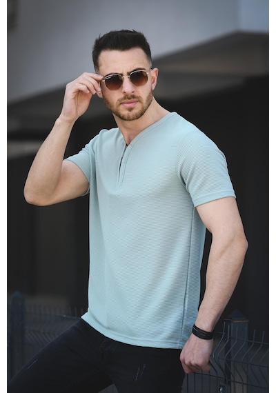 Ivy Otoban Kumaş Fermuarlı V Yaka Erkek Tshirt 001