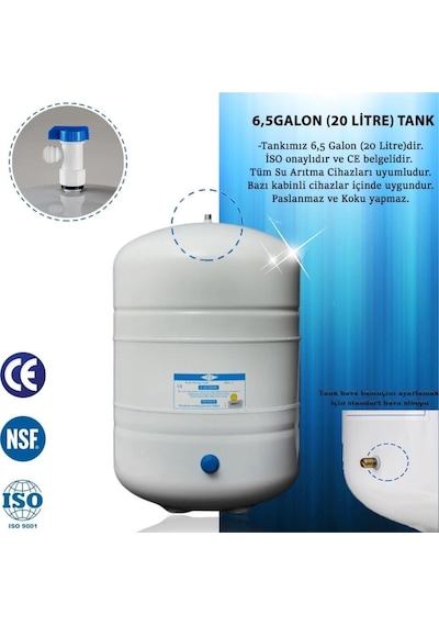 Sumarkt Su Arıtma Cihazı Metal Genleşme Su Tankı 20 Lt Nsf Belgeli Su Arıtma Deposu Tank Vanası