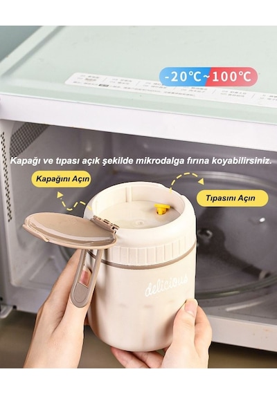 304 Çelik Yemek Mama Saklama Kabı Cin465 Bej 500 ML Bej
