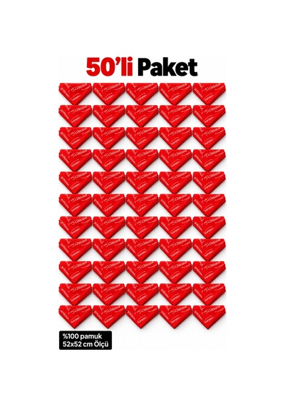 Herşeynota 50 Li Paket Kırmızı Atatürk İmzalı %100 Pamuk Fular Bandana 52x52 Cm Tören Etkinlik Çok Renkli