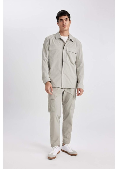 Defacto Regular Fit Polo Yaka Çıtçıt Kapamalı Cepli Teknik Gömlek Ceket B7396AX25SP Gri