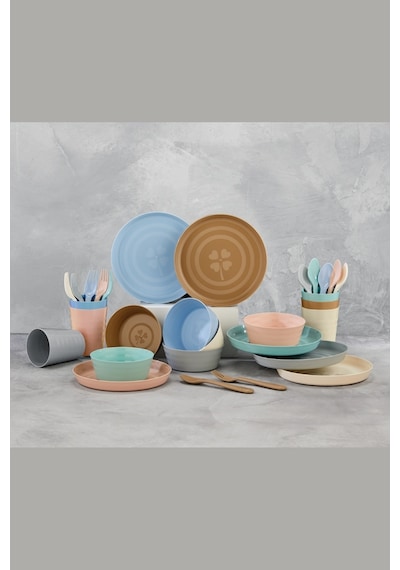 Makri Home 30 Parça Piknik Seti 6 Kişilik Tabak, Kase, Bardak, Kaşık, Çatal, Plastik Çok Renkli