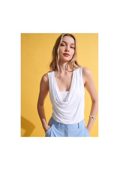 Dilvin 32895 Degaje Yaka Top Beyaz
