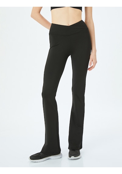 Koton Yüksek Bel Slim Fit İspanyol Paça Spor Tayt Siyah 5wak40295nk Siyah