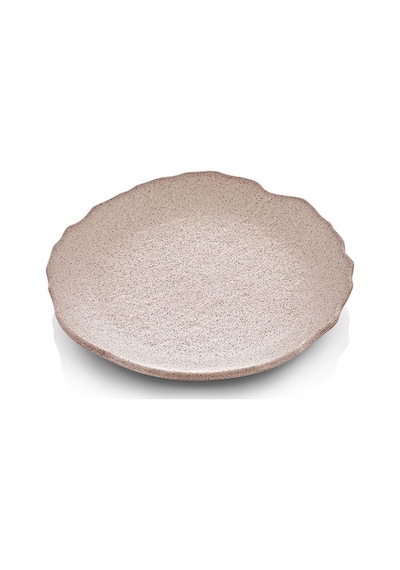 6 Adet Melamin Tatlı Tabağı Servis Tabağı - Bulaşık Makinesinde Yıkanabilir Mat Krem Desenli 32 Cm