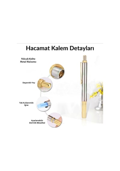 Metal Otomatik Hacamat Kalemi Seti Ve 100 Adet Hacamat İğnesi Hassas Ayarlanabilir Delme Kalemi