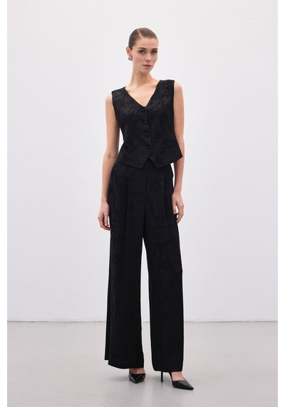 Sateen Jakarlı Yelek - Siyah-136839 Siyah