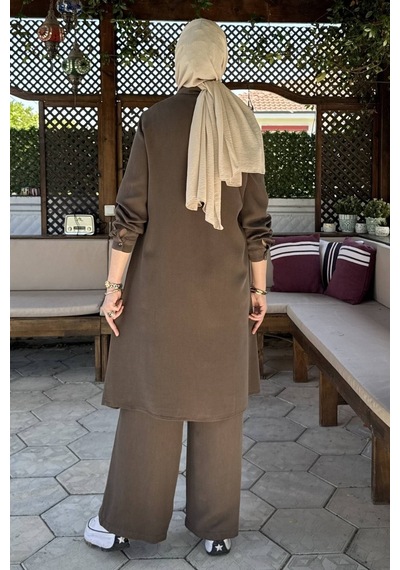 Rabia Şamlı İnci Pantolonlu Takım Haki Normal