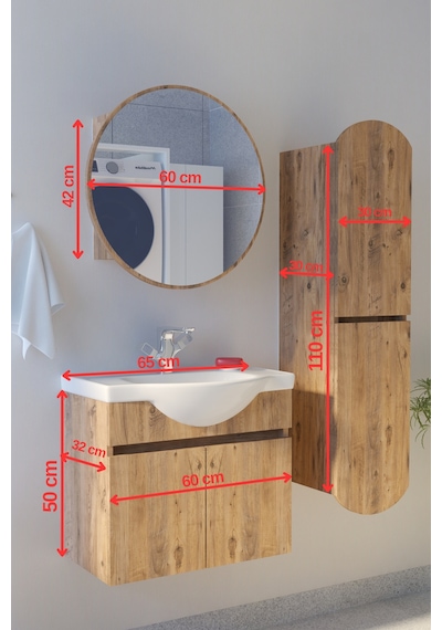 Makbulce Erciyes Havlu Dolaplı 65cm Seramik Lavabolu Mdf Oval Aynalı Banyo Dolabı Atlantik Çam Makbulce Erciyes Havlu Dolaplı 65cm Seramik Lavabolu Mdf Oval Aynalı Banyo Dolabı Atlantik Çam
