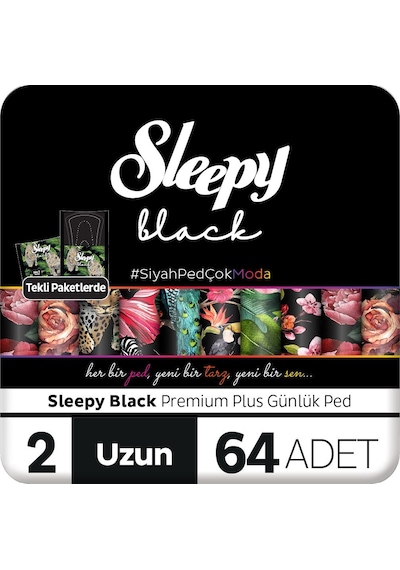 Sleepy Black Premium Plus Günlük Ped Uzun 64 Adet